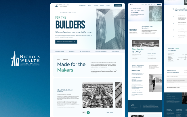 Nicholas Wealth premium advisory website with refined editorial design for high-net-worth families